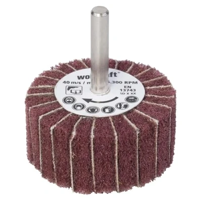 Abbildung von wolfcraft Vlies Mop I 2032000 Ø 50 mm Körnung 150 Fächerschleifer für Holz, Blech, Farbe Rundschaft