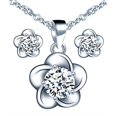 Abbildung von Yumilok Schmuckset Damen Halskette Ohrringe Kette Set 925 Sterling Silber Blumen Zirkonia Geschenk für Mama Frau Freundin