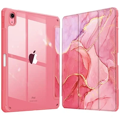 Abbildung von Fintie Hybrid Hülle für iPad 10. Generation 2022 (10.9 Zoll) mit Stifthalter Stoßfeste Schutzhülle transparenter Hartschale auf der Rückseite, Marmor Pink