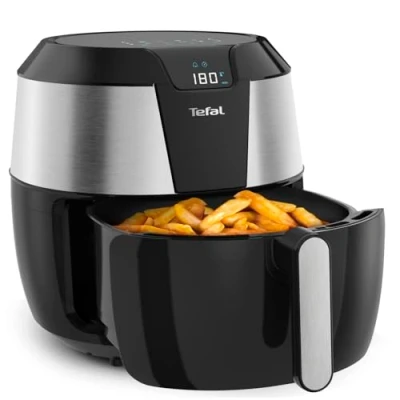 Abbildung von Tefal EY701D Heißluftfritteuse Easy Fry XXL Air Fryer 1850 Watt 5,6 L für 8 Portionen automatische Programme Digitales Display energiesparend gesunde Friteuse ohne Öl Edelstahl