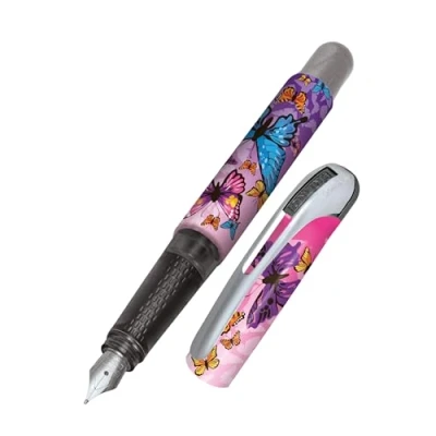 Abbildung von Online Füller College Butterfly mit M Feder I Grundschule coolem Print Allergikerfreundlich, leicht &amp; ergonomisch Füllhalter inkl. blauer Tintenpatrone Made in Germany