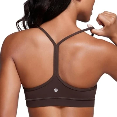 Abbildung von CRZ Yoga Damen Butterluxe Racerback Sport BH Gepolstert Ohne Bügel Y Rücken Sommer Atmungsaktiv Spaghetti Top Heißes Fudge Brown M