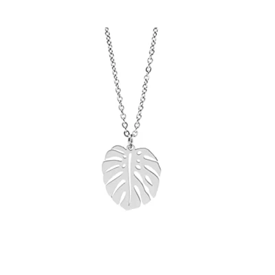 Abbildung von Nuoli® Blatt Kette Silber Damen (45 + 5cm verstellbar) Halskette mit Monstera Schmuck Anhänger für Frauen &amp; Mädchen, aus Edelstahl