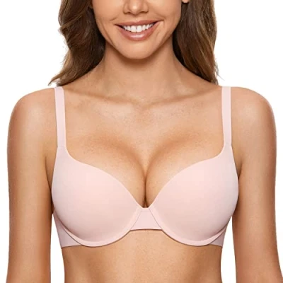 Abbildung von DOBREVA Damen Push Up Bügel BH Soft T Shirt BHS mit Licht Gepolstert Komfort Sexy Nacktes Rosa 90D