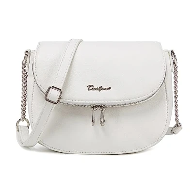 Abbildung von David Jones Damen Kleine Umhängetasche Zip Reißverschluss PU Leder Schultertasche Messenger Crossbody Bag Frauen Elegante Clutch Pochette Abendtasche Citytasche Reise Mode Weiß