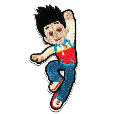 Abbildung von Paw Patrol Ryder Aufnäher, Bügelbild, Aufbügler, Applikationen, Patches, Flicken, zum aufbügeln, Größe: 7,8 x 3,5 cm