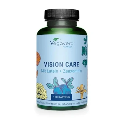 Abbildung von VISION CARE Vegavero® Augenvitamine: Lutein &amp; Zeaxanthin SEHKRAFT AUGEN* 120 Kapseln mit Beta Carotin, Heidelbeere, Vitamin B2 Zink Ohne Zusätze Vegan