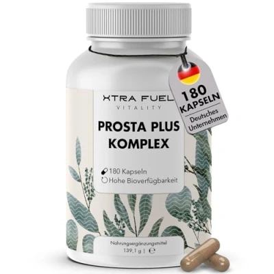 Abbildung von Prosta Plus Komplex 180 Prostata Kapseln hochdosiert einzigartige Formel aus Kürbiskern , Sägepalmen Brennnesselwurzelextrakt mit Zink, Vitamin E &amp; Selen geprüfte