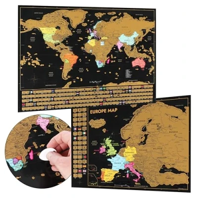 Abbildung von CraftWerk Weltkarte zum Rubbeln inkl. Europakarte Landkarte als Wandposter Pinnen Geschenk für Reisende und Urlauber Scratch Map 61 x 43 cm