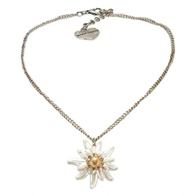 Abbildung von Alpenflüstern Metall Trachtenkette Greta mit Strass Edelweiß groß Damen Trachtenschmuck Dirndlkette antik silber farben DHK272