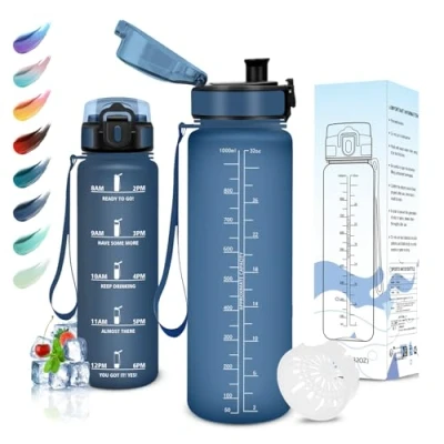 Abbildung von Motswedi Trinkflasche Sport, 1000ml BPA Frei, Trinkflasche, Kohlensäure Geeignet, Sport Auslaufsicher, Wasserflasche für Yoga, Schule, Fahrrad, Kinder, Outdoors, Dunkelblau
