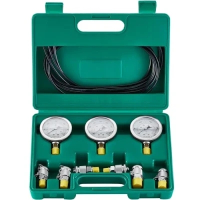 Abbildung von VEVOR Hydraulikdruck Testset, 250/400/600 bar, 3 Messgeräte, 6 Testkupplungen, Testschläuche, Bagger Hydraulik Testmanometer Set mit Tragbarer Tragetasche für Bagger, Traktoren, Baumaschinen