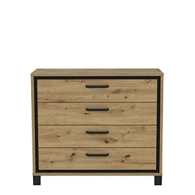Abbildung von FORTE TRONDHEIM Kommode mit 4 Schubladen, Holzwerkstoff, Artisan Eiche / Schwarzeiche, 104.7 x 81.3 41.5 cm
