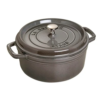Abbildung von STAUB Gusseisen Bräter/Cocotte, Rund 24 cm, 3,8 L, Aromaregen Funktion, Für alle Herdarten geeignet, Graphitgrau