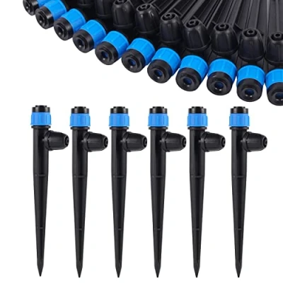 Abbildung von Tropfbewässerungsemitter mit einstellbarem 360 Grad Wasserfluss Tropfer Sprüher für 1/4 Zoll Schläuche, Garten (50pcs Blue Sprayer)