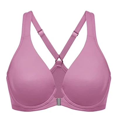 Abbildung von DELIMIRA Damen Vorderverschluss Racerback BH Grosse Grössen Bügel BHS Tiefer Ausschnitt Ungefüttert Vollschalen Braune Rose 80E