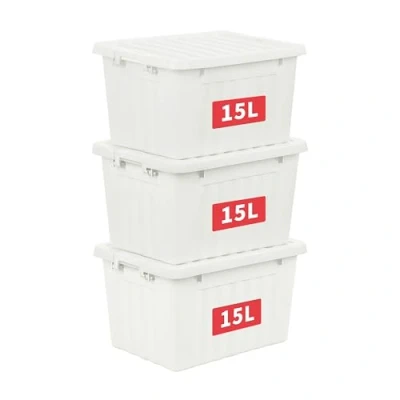 Abbildung von Cetomo 15L*3 Aufbewahrungsboxen mit Deckeln, Kunststoff Aufbewahrungsbox Clips, Kunststoffbox, Ordnungsboxen für Zuhause und Büro, BPA frei, Nestbar, Stapelbar, Weiß, 15L 3er Pack