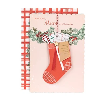 Abbildung von Hallmark Weihnachtskarte für Mama, traditionelles Design mit Strumpf, Andenken