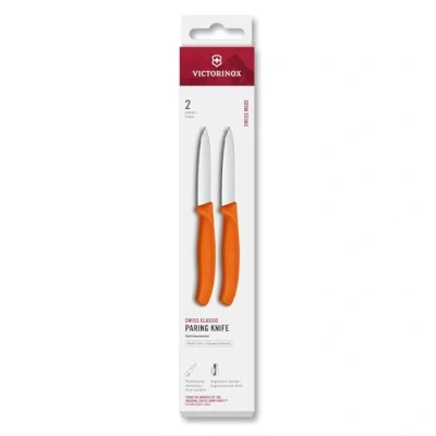Abbildung von Victorinox Swiss Classic, Schäl und Gemüsemesser Set, 2teilig, Extra Scharfe Klinge, Gerader Schliff für Präzise Schnitte, 8 cm, Rostfreier Stahl, Orange