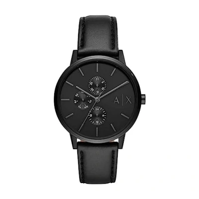 Abbildung von Armani Exchange Uhr für Herren , QuarzMultifunktionswerk, 42mm Schwarzes Edelstahlgehäuse mit Lederarmband, AX2719