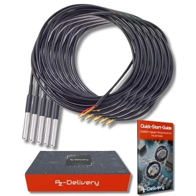 Abbildung von AZDelivery 5 x DS18B20 3M Kabel digitaler Edelstahl Temperatursensor Temperaturfühler, wasserdicht kompatibel mit Arduino und Raspberry Pi inklusive E Book Shelly