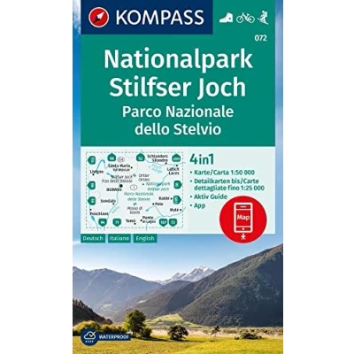 Abbildung von KOMPASS Wanderkarte 072 Nationalpark Stilfser Joch / Parco Nazionale dello Stelvio 1:50.000: 4in1 mit Aktiv Guide und Detailkarten ... in der App. Fahrradfahren. Skitouren.