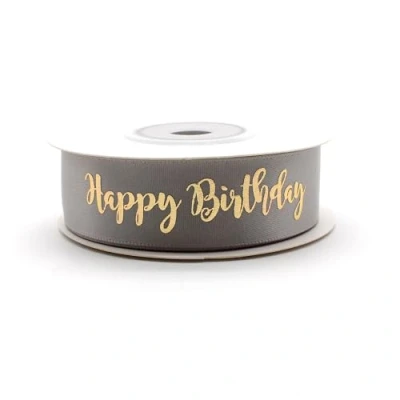 Abbildung von OMISS Band Taupe mit goldfarbener Schrift Happy Birthday Dekoration für Geburtstag (Taupe)