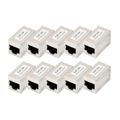 Abbildung von DIGITUS DN 93905 RJ45 Kupplung Cat 6A 10 Stück LAN Kabel Verlängerung Cat6A Netzwerkkabel Verbinder PoE Kompatibel Modulare Für Switch, DSL, Modem, Router, PC Silber