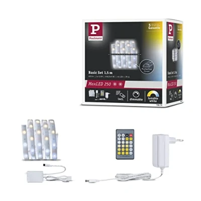 Abbildung von Paulmann 79876 LED Stripe MaxLED 250 Basisset 1,5m beschichtet IP44 5,5W 405lm Tunable White 24VA dimmbar Lichtband Kunststoff 2700 K
