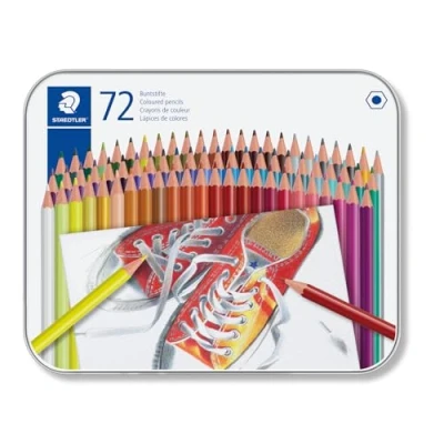 Abbildung von STAEDTLER Buntstifte, traditionelle Sechskantform, entsprechend Spielzeugrichtlinie EN71, Metalletui mit 72 leuchtenden Farben, 175 M72