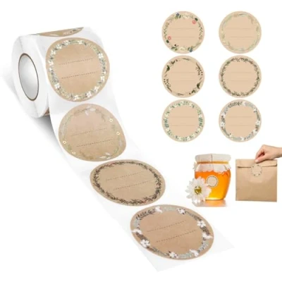 Abbildung von AiQInu Etiketten Selbstklebend Kraftpapier,500 Stück zum Beschriften, Klebeetiketten, Marmeladen für Gläser, Marmelade, Flaschen, Tüten Aufkleber (75x35mm)