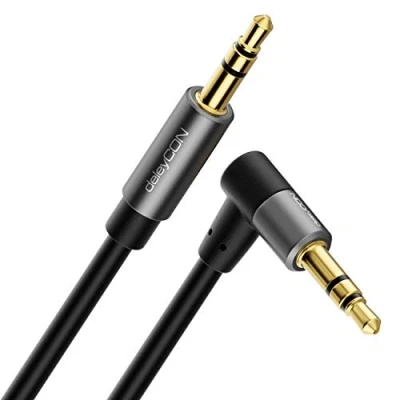 Abbildung von deleyCON 5m Klinke Audio Stereo AUX Kabel 3,5mm Klinkenkabel Audiokabel Winkelstecker Metallstecker Handy Smartphone Tablet Kopfhörer HiFi Receiver (Extra Dünn &amp; Flexibel)