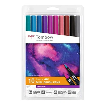Abbildung von Tombow ABT Dual Brush Pen, Galaxy Colors, Stift mit zwei Spitzen, perfekt fürs Hand Lettering und Bullet Journal, wasservermalbar, 10C 3, 10er Set