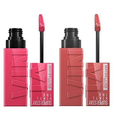 Abbildung von Maybelline New York SuperStay Vinyl Ink Lip Tint Bright Color 35 Cheeky + 20 Coy Finish Luminous 2 Lippenstifte mit Präzisionsapplikator