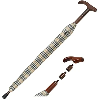 Abbildung von iX brella Stützschirm höhenverstellbar mit Holzgriff Karo beige