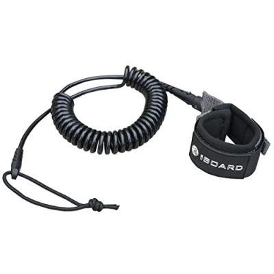 Abbildung von iBOARD Surfboard Leine, Single Turn SUP Leash für Longboard, Paddleboard, Surfboard, 5 mm Ersatz, gewickeltes Seil, 3 m, Schwarz und Blau