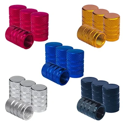 Abbildung von QitinDasen 20Pcs Premium Auto Reifen Ventilkappen, Aluminiumlegierung Gerändelte Reifenventil Abdeckungen, Universal Schrader Ventil Staubkappen Staubabdeckungen mit Dichtung (5 Farben)