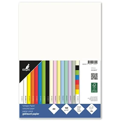 Abbildung von kangaro Tonpapier Cremeweiß DIN A4 160g/m² FSC mix 50 pack Briefpapier Bastelpapier DIY, K 0039 020, 29.7x21x1
