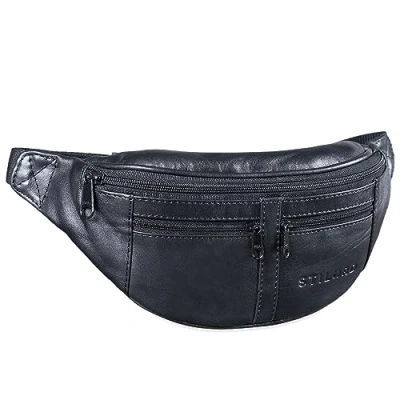 Abbildung von STILORD &#039;Echo&#039; Vintage Hüfttasche Leder Bauchtasche Gürteltasche für Herren und Damen 7 Zoll Kamera Handy Reise Festival Unisex Echtleder, Farbe:schwarz