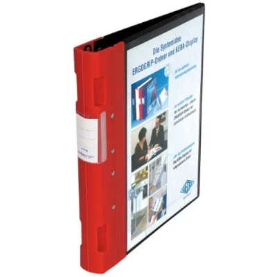 Abbildung von Wedo 5815002 Ordner Ergogrip Präsentationsordner (A4, 4 Ringmechanik, Kunststoff, 31,3 x 3,8 28,0 cm) schwarz/rot