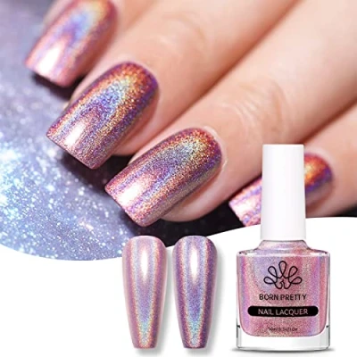 Abbildung von Born Pretty Glitzer Nagellack, Nagellack Holographic Glitter Regenbogen Shining Super Shine Nail Art Polish Rosa 7ML