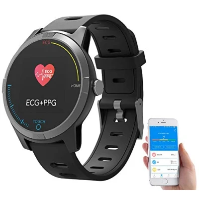Abbildung von newgen medicals Blutdruckuhr: Fitness Uhr mit Bluetooth, Herzfrequenz und EKG Anzeige, App, IP67 (Fitness Funktion, Smartwatch EKG, Senioren Handy)