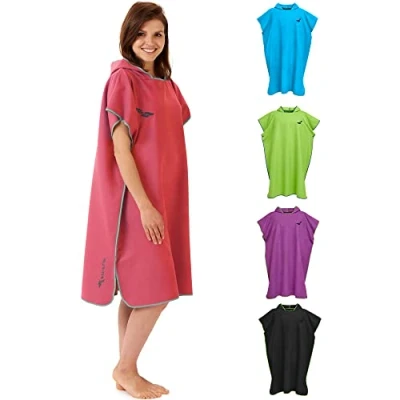 Abbildung von Fit Flip Strandponcho für Surfer Poncho Handtuch schnelltrocknend Surf Mikrofaser Umkleidehilfe Strand Surfponchos Ultraleicht Badeponcho Erwachsene (Größe L, Koralle/Grau)