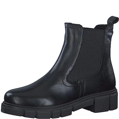 Abbildung von MARCO TOZZI Damen Chelsea Boots aus Leder mit Absatz, Schwarz (Black), 39