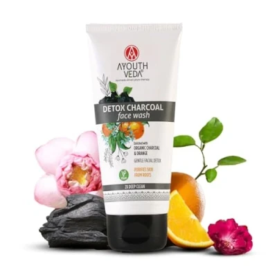 Abbildung von Ayouthveda Gesichtsreinigung mit Aktivkohle Tiefenreinigendes Charcoal Face Wash für Klare Haut, Entfernt Unreinheiten &amp; überschüssiges Öl, Sanfte Reinigung Alle Hauttypen 100 ml