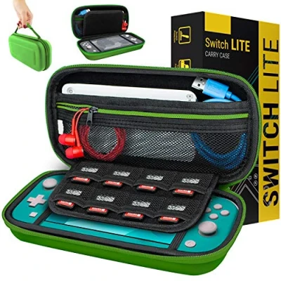 Abbildung von Orzly Tragetasche kompatibel mit Nintendo Switch Lite (2019) Aufbewahrungstasche Hartschalen Case/Hülle/Schutzhülle für die Verwendung der Konsole &amp; Accesoires Grün