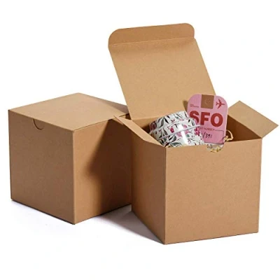Abbildung von HOUSE DAY 50 Stück Geschenkbox Geschenkboxen Geschenkschachtel Karton Braun mit Deckel für Kinder Baby Geburtstagsgeschenk Hochzeit Vatertag Vatertagsgeschenk 10 x 10cm