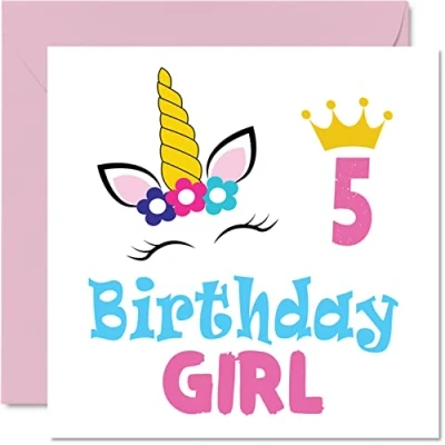 Abbildung von Geburtstagskarte zum 5. Geburtstag Mädchen Einhorn Happy Birthday Karte 5 Jahre altes Geburtstagskarten sie 145 mm x Grußkarte Tochter Nichte Enkelin Kinder