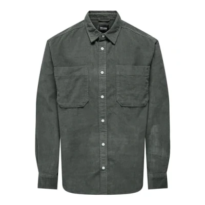 Abbildung von ONLY &amp; SONS Herren Onsalp Rlx 2pkt Washd Cord Ls Shirt Noos, Castor Gray, S