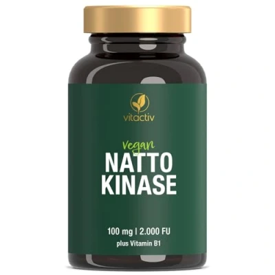 Abbildung von VITACTIV Nattokinase + Vitamin B1, für eine gesunde Funktion des Herzens, unterstützt den Energiestoffwechsel, natürlich, konzentrierte aus Natto Extrakt (120 Kapseln)